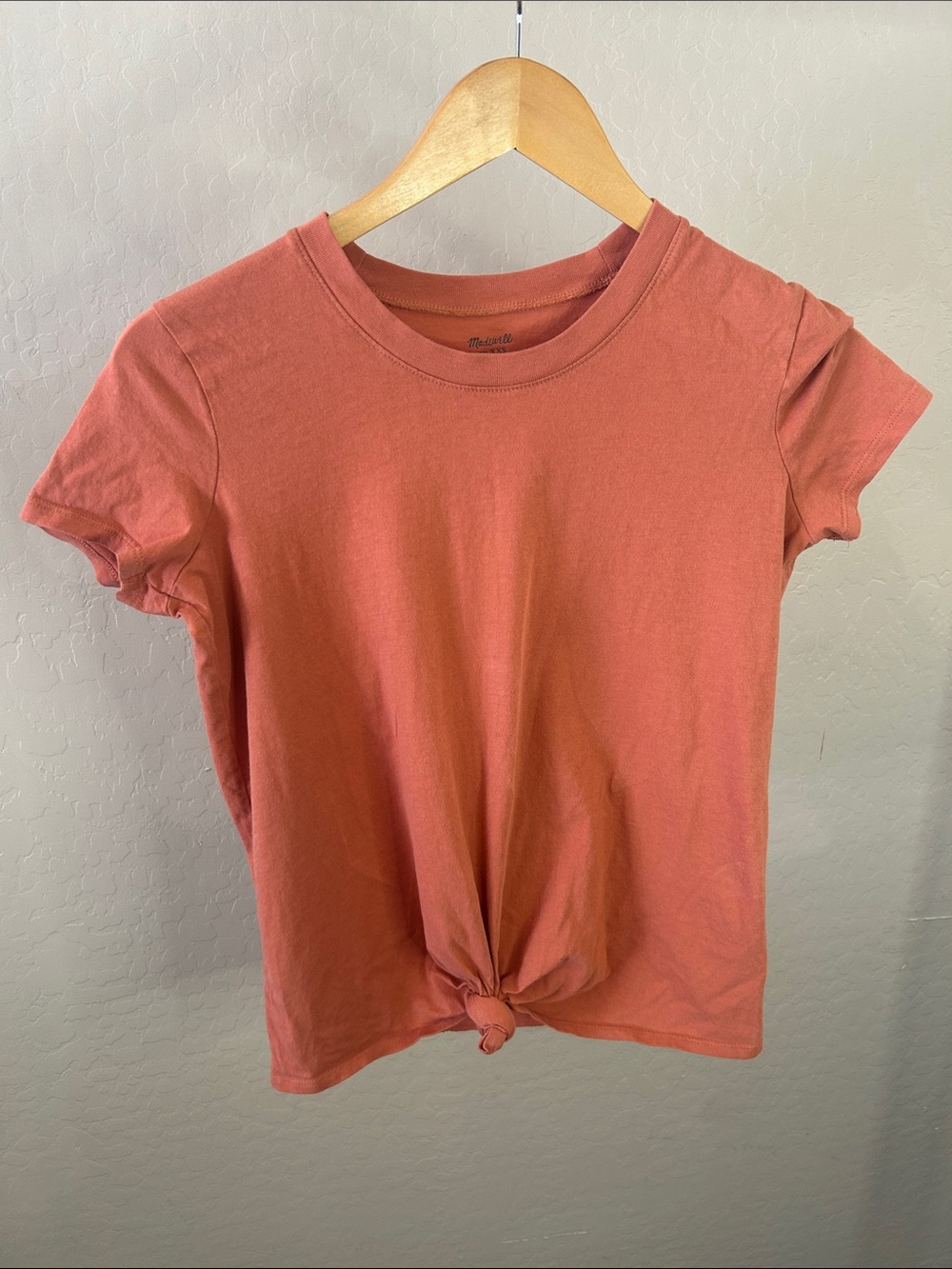 Madewell XXS 100% Cotton Short Sleeve Tee Knot Front Light Orange/Salmon mix